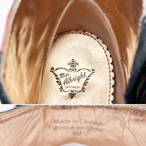 Anthropologie Miss Albright Kaida Beaded Ankle Bootie Black Pink Suede Size 8 - Picture 14 of 16